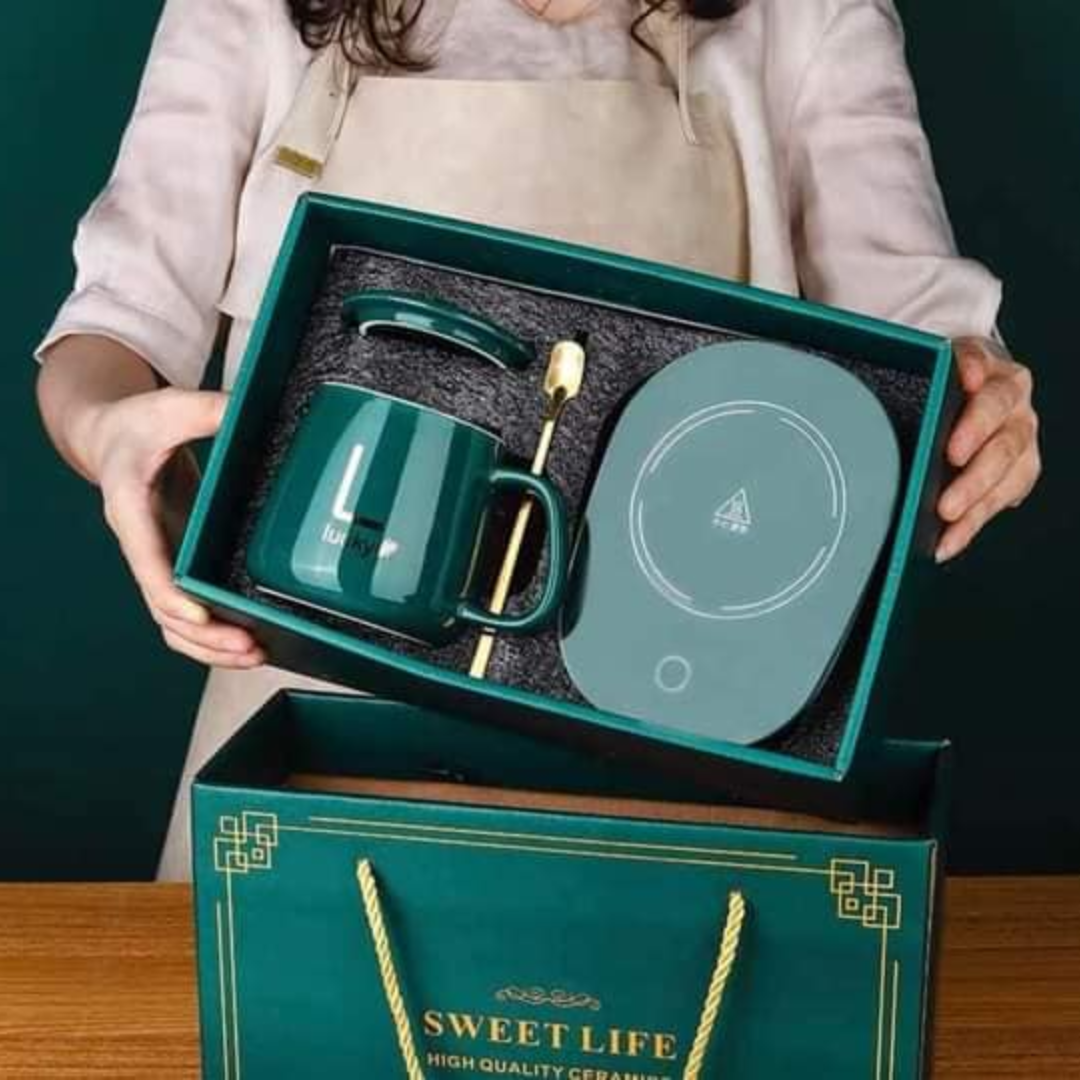 Calentador de Bebidas + Taza y Cuchara de Regalo